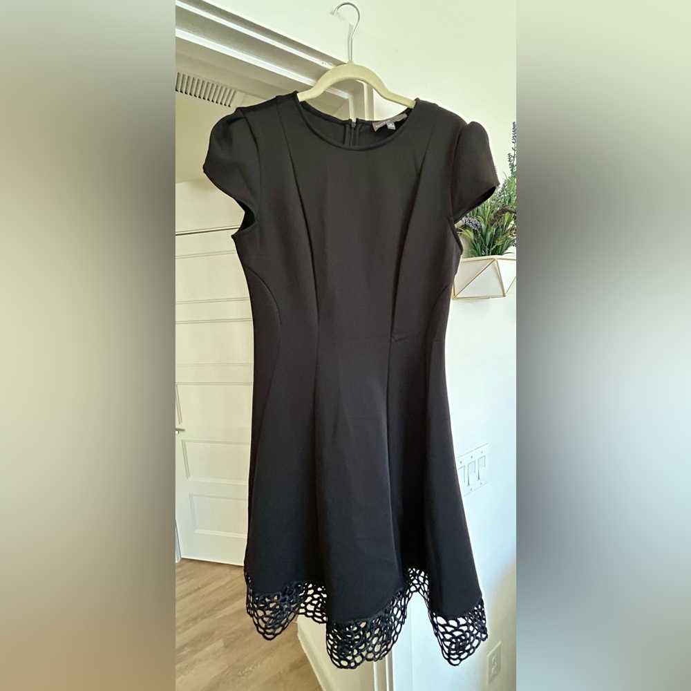 Donna Ricco Black Mini Dress with Lace Hem